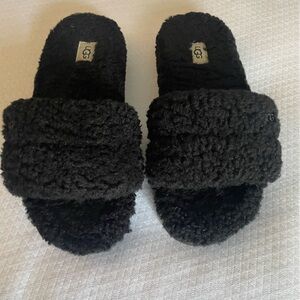 UGG Black Plush Slide Slippers